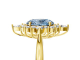 Yellow gold Fancy Blue Oval Cut Halo Diamond Cluster Ring with Marquise and Round Stones on a White Gold Band with Prong Setting_5