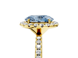 Yellow gold Fancy Blue Oval  Cut Halo Diamond Engagement Ring with Pave Band and Four-Prong Setting_25
