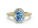 Yellow gold Fancy Blue Oval  Cut Halo Diamond Engagement Ring with Pave Band and Four-Prong Setting_28