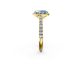 Yellow gold Fancy Blue Oval  Cut Halo Diamond Engagement Ring with Pave Band and Four-Prong Setting_30