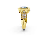 Yellow gold Fancy Blue Oval Cut Halo Diamond Engagement Ring with Pave Split Shank and Four-Prong Setting_14
