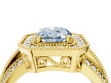 Yellow gold Fancy Blue Oval Cut Halo Diamond Engagement Ring with Pave Split Shank and Four-Prong Setting_16