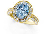 Yellow gold Fancy Blue Oval Cut Halo Diamond Engagement Ring with Split Shank Band and Four-Prong Setting_1