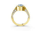 Yellow gold Fancy Blue Oval Cut Halo Diamond Engagement Ring with Split Shank Band and Four-Prong Setting_3