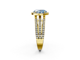 Yellow gold Fancy Blue Oval  Cut Halo Diamond Engagement Ring with Split Shank and Four-Prong Setting_21