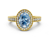 Yellow gold Fancy Blue Oval  Cut Halo Diamond Pave Band Ring with Four-Prong Setting_44