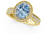 Yellow gold Fancy Blue Oval  Cut Halo Diamond Pave Band Ring with Four-Prong Setting_45