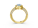 Yellow gold Fancy Blue Oval  Cut Halo Diamond Pave Band Ring with Four-Prong Setting_47