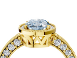 Yellow gold Fancy Blue Oval  Cut Halo Diamond Pave Band Ring with Four-Prong Setting_48