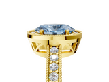 Yellow gold Fancy Blue Oval  Cut Halo Diamond Pave Band Ring with Four-Prong Setting_49