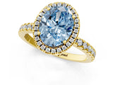 Yellow gold Fancy Blue Oval Cut Halo Diamond Pave Band with Prong Setting_1