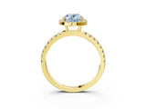 Yellow gold Fancy Blue Oval Cut Halo Diamond Pave Band with Prong Setting_3