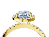Yellow gold Fancy Blue Oval Cut Halo Diamond Pave Band with Prong Setting_4