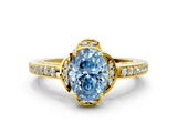 Yellow gold Fancy Blue Oval  Cut Halo Diamond Ring with Channel Set Band and Four-Prong Setting_32