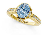 Yellow gold Fancy Blue Oval  Cut Halo Diamond Ring with Channel Set Band and Four-Prong Setting_33