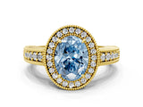 Yellow gold Fancy Blue Oval  Cut Halo Diamond Ring with Pavé Band and Four-Prong Setting_58