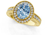 Yellow gold Fancy Blue Oval  Cut Halo Diamond Ring with Pavé Band and Four-Prong Setting_59