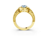 Yellow gold Fancy Blue Oval  Cut Halo Diamond Ring with Pavé Band and Four-Prong Setting_61