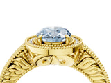 Yellow gold Fancy Blue Oval  Cut Halo Diamond Ring with Pavé Band and Four-Prong Setting_62