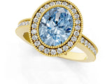 Yellow gold Fancy Blue Oval  Cut Halo Diamond Ring with Pavé Band and Milgrain Prong Setting_34