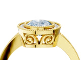 Yellow gold Fancy Blue Oval  Cut Halo Diamond Ring with Pavé Band and Milgrain Prong Setting_37