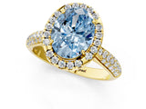 Yellow gold Fancy Blue Oval Cut Halo Diamond Ring with Pavé Band_1