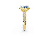 Yellow gold Fancy Blue Oval Cut Halo Diamond Ring with Pavé Band_2