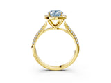 Yellow gold Fancy Blue Oval Cut Halo Diamond Ring with Pavé Band_3