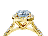 Yellow gold Fancy Blue Oval Cut Halo Diamond Ring with Pavé Band_4