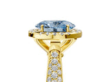 Yellow gold Fancy Blue Oval Cut Halo Diamond Ring with Pavé Band_5