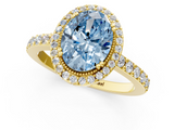 Yellow gold Fancy Blue Oval  Cut Halo Diamond Ring with Pave Band and Four-Prong Setting_25