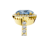 Yellow gold Fancy Blue Oval  Cut Halo Diamond Ring with Pave Band and Four-Prong Setting_29