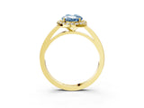 Yellow gold Fancy Blue Oval Cut Halo Diamond Ring with Solitaire Band and Prong Setting_3