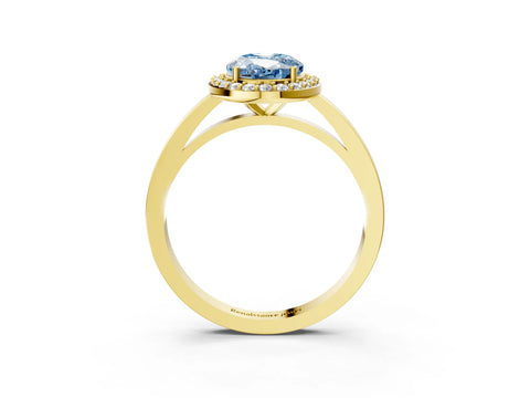 Yellow gold Fancy Blue Oval Cut Halo Diamond Ring with Solitaire Band and Prong Setting_3