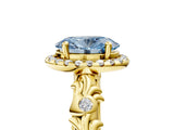 Yellow gold Fancy Blue Oval Cut Halo Diamond Solitaire with Filigree Band and Four-Prong Setting_17