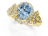Yellow gold Fancy Blue Oval Cut Halo Diamond Split Shank Engagement Ring with Four-Prong Setting_1