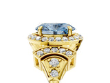 Yellow gold Fancy Blue Oval Cut Halo Diamond Split Shank Engagement Ring with Four-Prong Setting_5