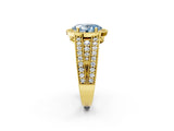 Yellow gold Fancy Blue Oval Cut Halo Diamond Split Shank Ring with Prong Setting_2