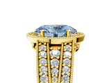 Yellow gold Fancy Blue Oval Cut Halo Diamond Split Shank Ring with Prong Setting_5