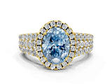 Yellow gold Fancy Blue Oval Cut Halo Pavé Diamond Engagement Ring with Split Shank and Four-Prong Setting_3
