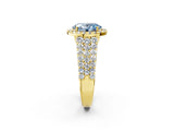 Yellow gold Fancy Blue Oval Cut Halo Pavé Diamond Engagement Ring with Split Shank and Four-Prong Setting_5
