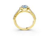 Yellow gold Fancy Blue Oval Cut Halo Pavé Diamond Engagement Ring with Split Shank and Four-Prong Setting_6