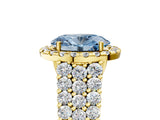 Yellow gold Fancy Blue Oval Cut Halo Pavé Diamond Engagement Ring with Split Shank and Four-Prong Setting_8