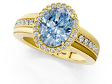 Yellow gold Fancy Blue Oval  Cut Halo Pave Band Four-Prong Ring_50