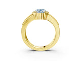 Yellow gold Fancy Blue Oval  Cut Halo Pave Band Four-Prong Ring_52