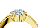 Yellow gold Fancy Blue Oval  Cut Halo Pave Band Four-Prong Ring_53