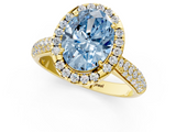 Yellow gold Fancy Blue Oval  Cut Halo Pave Band Four-Prong Setting Ring_38