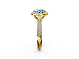 Yellow gold Fancy Blue Oval  Cut Halo Pave Band Four-Prong Setting Ring_39