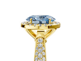 Yellow gold Fancy Blue Oval  Cut Halo Pave Band Four-Prong Setting Ring_42