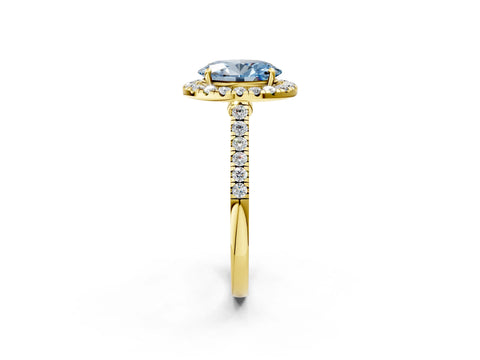 Yellow gold Fancy Blue Oval Cut Halo Pave Diamond Engagement Ring with Four-Prong Setting_2